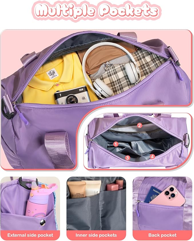Cool Stuff for Teen-Girl Gym Bag with Shoe Compartment, Kid Personalized Weekender Overnight Bags, Initial Travel Tote with Makeup Pouch, Gift for 7 8 9 10 11 12 Year Old Girls (Letter S)