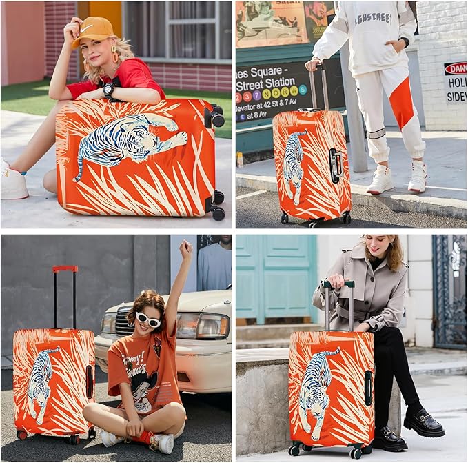 ANNA QUEEN Funny White Tiger Luggage Cover, Suitcase Protector with Bold Jungle Animal Print, Stretchable, Washable Travel Cover for 32-34 Inch Luggage