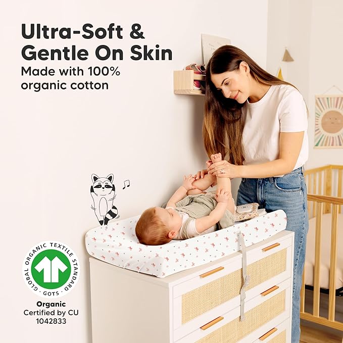 2-Pack Organic Changing Pad Covers for Girl,Boy, Neutral - 100% Cotton Changing Table Pad Cover,Soft Baby Nursery Diaper Changing Pad Sheets,Contour Changing Pads Liners,Change Pad Cover (Butterflies)