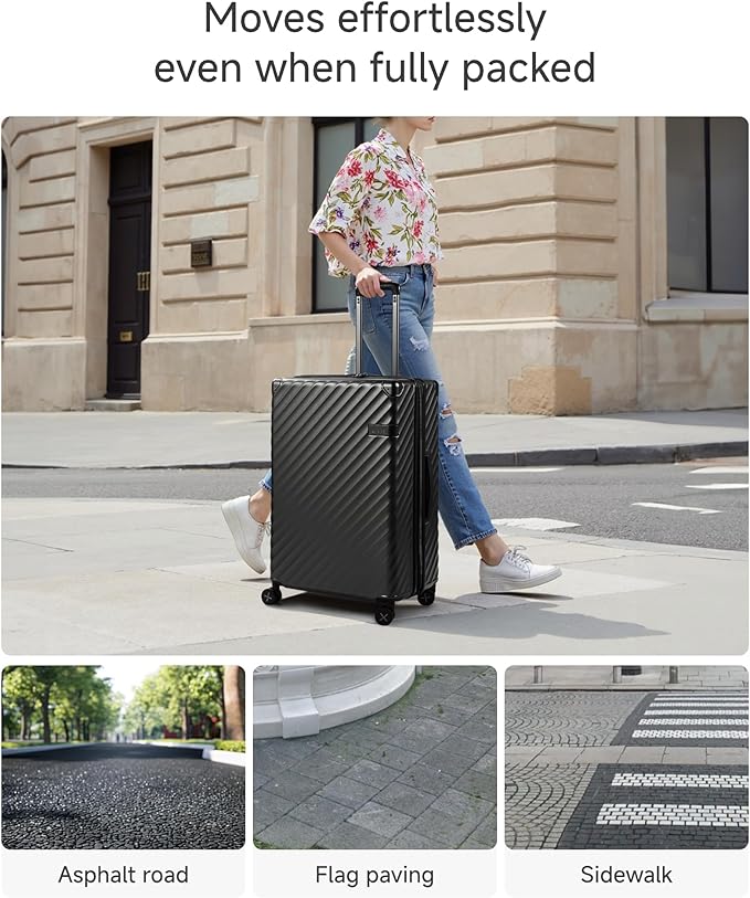 LUGGEX Luggage with Spinner Wheels, Polycarbonate Expandable Hard Shell Suitcase, Checked Large 28 Inch, Cherry
