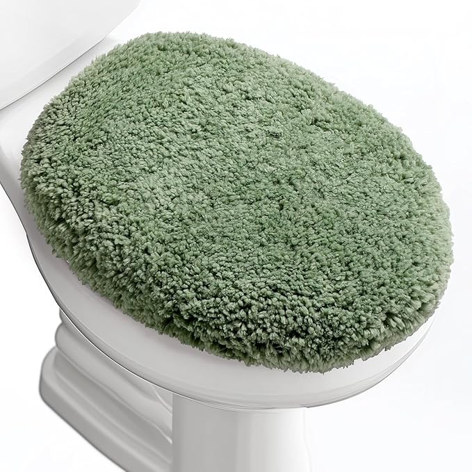 Microfiber Elongated Toilet Seat Cover 19.5"x 15" Machine Washable Solid Toilet Lid Cover Adjustable Rubber Backing Fits Most 18-19.5" L x 14-16" W Elongated Toilet Seat