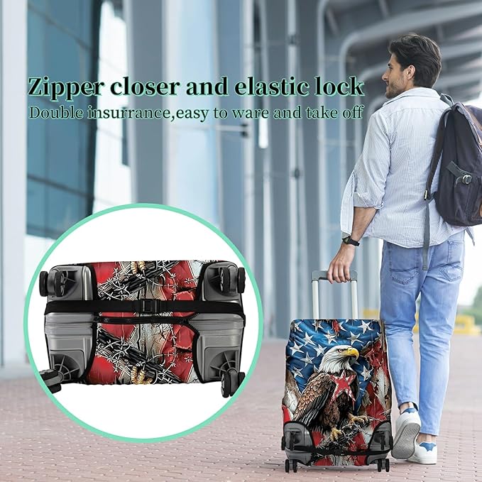 Luggage Cover Plus - American Flag Travel Suitcase Protector with Concealed Zipper, Washable Elastic Cloth, Dustproof, Anti-Scratch for 26-28 inch Luggage (L)