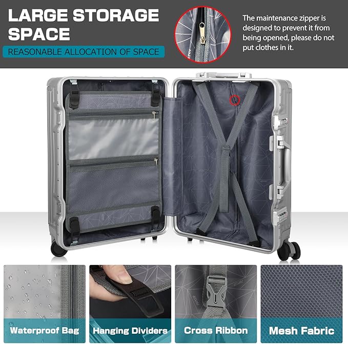 AnyZip Luggage Sets 2 Piece Aluminum Frame Carry On and Checked Suitcase PC ABS Hard Shell TSA Lock No Zipper(Silver, 20/28)