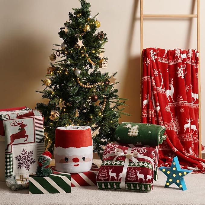PHF Printed Fleece Throw Blanket, No Shed No Pilling Ultra Soft Plush Cozy Xmas Prints Theme Home Décor Flannel Blanket for Bed, Sofa, Couch and Gift, 50" x 60", Rindeer