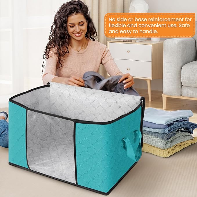 Fab totes 24 Gallons Clothes Storage, Foldable Thick Fabric Blanket Storage Bags, Containers for Organizing Bedroom, Closet, Clothing, Comforter, Organization with Handle (10 Pack,Green)