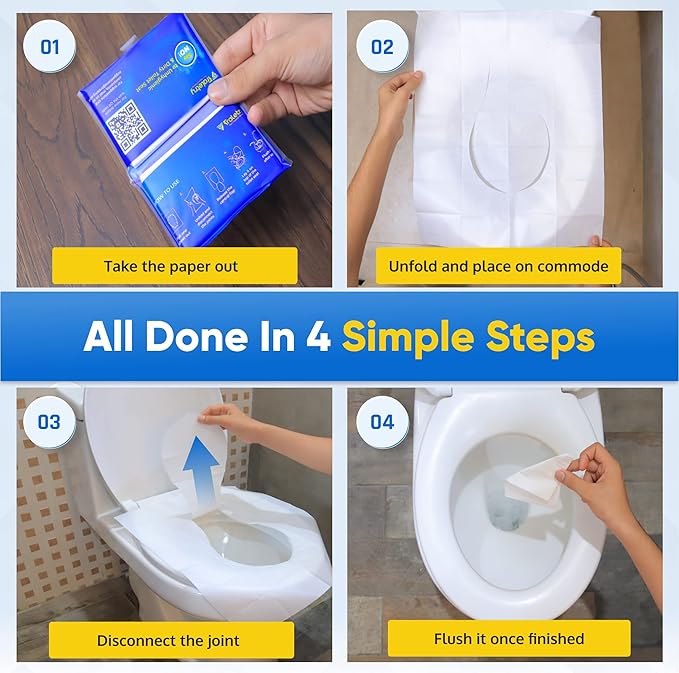 Toilet Seat Covers Disposable Flushable Travel Pack of 50 XL-Disposable Toilet Seat Covers-Biodegradable Paper-Kids Men Women Adults Toiletries-Airplane Camping Travel Essentials Accessories