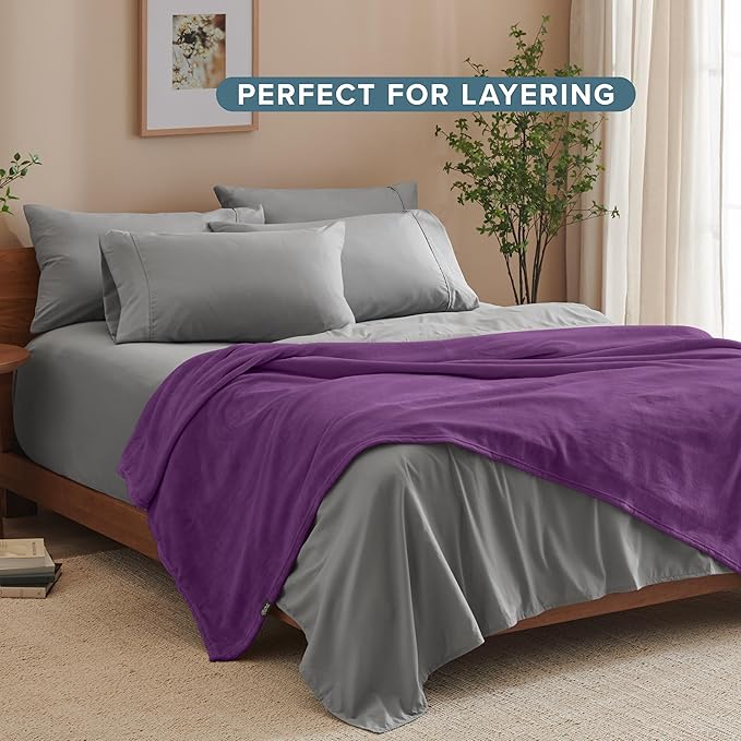 Bare Home Fleece Blanket - Twin/Twin Extra Long - Ultra-Soft Lightweight for Bed, Sofa, and Couch - Luxury Microplush - Cozy Warm Blanket (Twin/Twin XL, Plum)