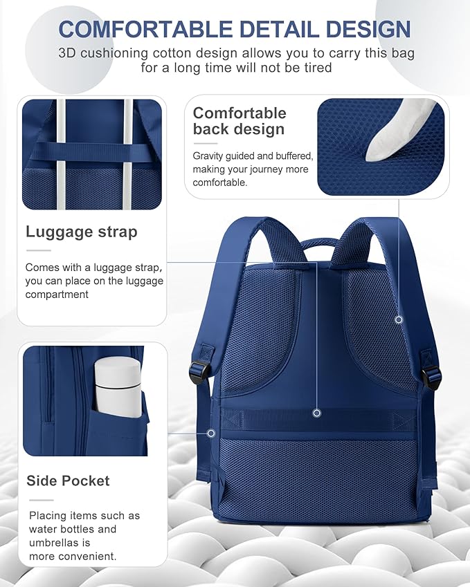 coowoz Travel Backpack for Women Man Carry On Backpack Mochila de Viaje Waterproof Teacher Personal Item Backpacks Travel Bag Essentials Rucksack Airplane Accessories Must Haves Royal Blue