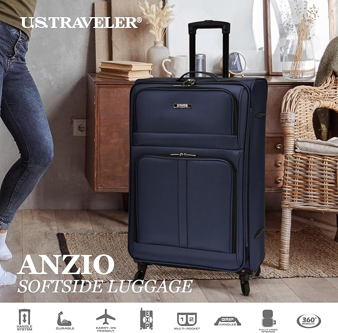 U.S. Traveler Anzio Softside Expandable Spinner Luggage, Burgundy, 2-Piece Set (22/30)