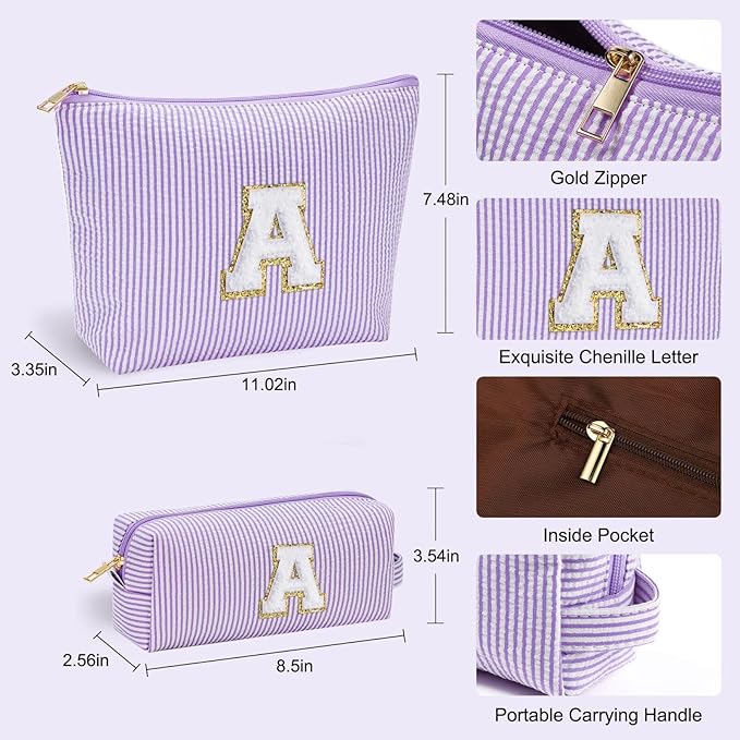 YOOLIFE Purple Makeup Bag for Girls- Personalized Cute Makeup Pouch for Girlfriend Bridesmaid Wife | Cosmetic Travel Toiletry Bag for Friend | Birthday Gift Idea for Her Mom Preppy Makeup Bag Gift K