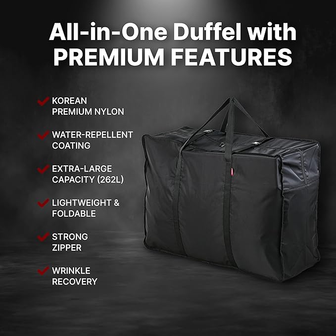 Plago Professional Quality Nylon Extra Large Duffel Bag, Lightweight Foldable Water Repellent, Cargo for Travel, Folding Bike, Tent Mattress Closet Storage (XXL: 173L capacity (35"" x 26"" x 11.8""))