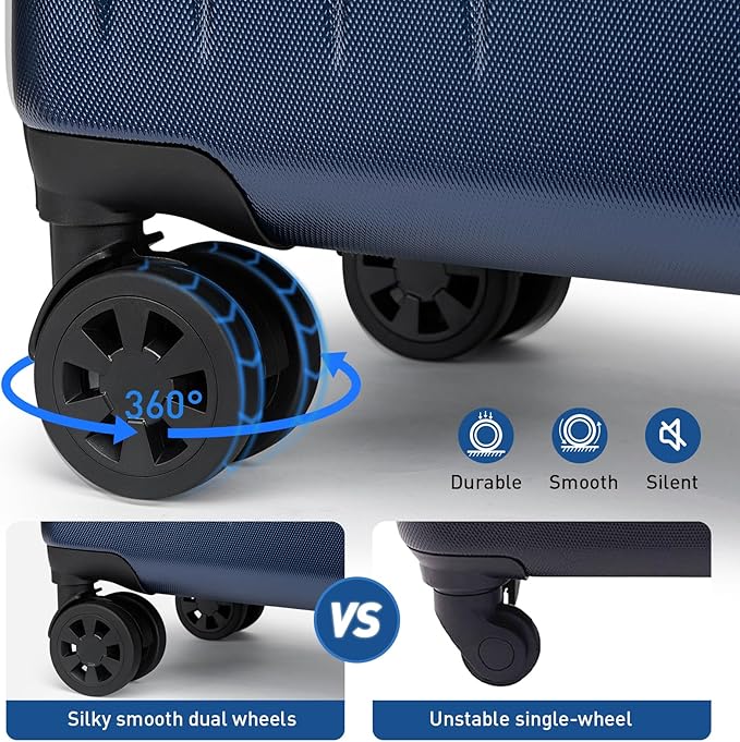 KYME Suitcase Hardshell With Double Spinner Wheels, PC+ABS TSA Lock Travel Luggage (Navy Blue, 2Pcs Set(20"/24"))