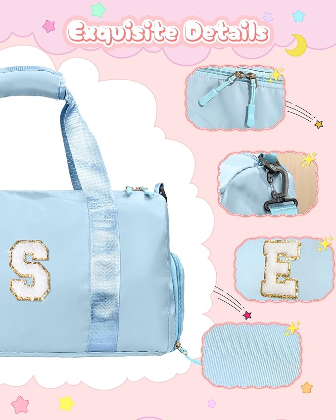Gifts for 3 4 5 6 7 8 9 10 Year Old Girls-Girl Gym Bag with Shoe Compartment, Kid Personalized Weekender Overnight Bags, Initial Travel Tote with Makeup Pouch, Gift Ideas for Kids (Letter M)