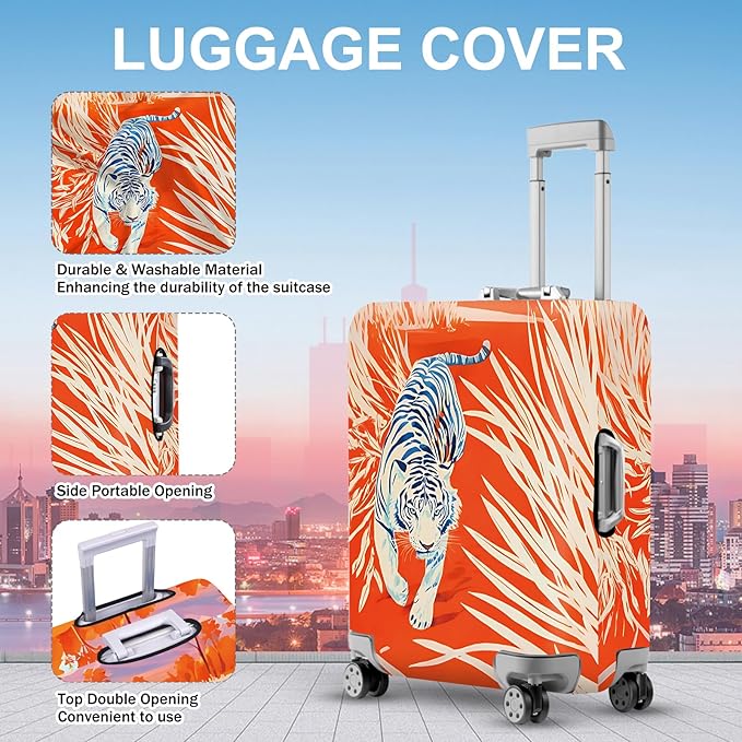 ANNA QUEEN Funny White Tiger Luggage Cover, Suitcase Protector with Bold Jungle Animal Print, Stretchable, Washable Travel Cover for 28-30 Inch Luggage
