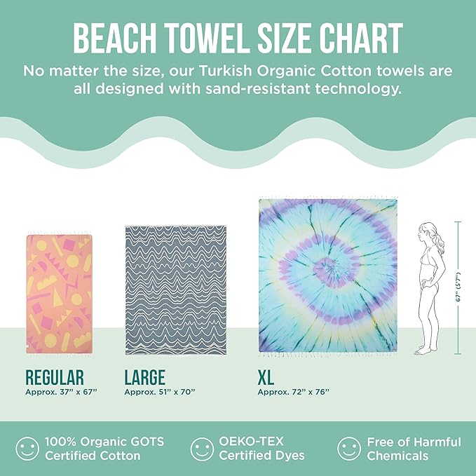 Sand Cloud Turkish Beach Towel - Sand Free - 100% Organic Turkish Cotton Yarn - Quick Dry Towel for Beach, Picnic Blanket or Throw - As Seen on Shark Tank - Tie Dye (Mint Baja)