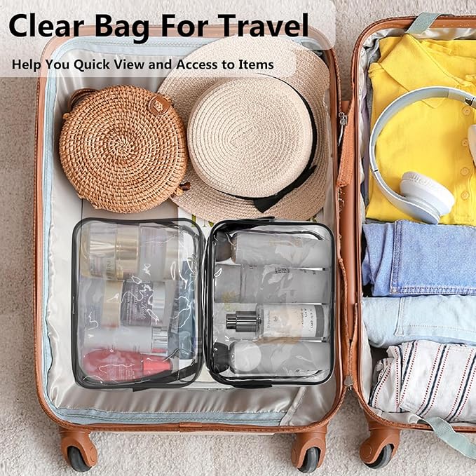 Lermende 2pcs Clear Toiletry Bag TSA Approved Travel Bag,Carry On for Travel,Airport Airline Accessories Compliant Bag,Quart Sized Makeup Cosmetic bag Women Men (Black, 3 Pack)