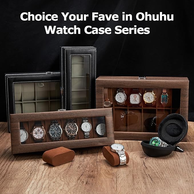 Ohuhu Watch Travel Case, 2Pack Watch Box for Men and Women Portable Single Watch Storage box and Organizer for Wristwatches and Smart Watches Heightened Version up to 56mm for Fathers Day