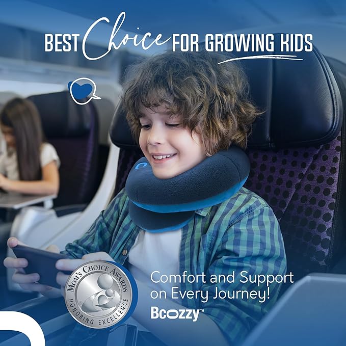 BCOZZY Kids Travel Neck Pillow (8-12 Y/O) – Patented Soft Child Pillow for Head & Chin Support in Car, Airplane, and Road Trip Sleeping. Adjustable Size. Carry Bag. Fully Washable. Medium, Pink