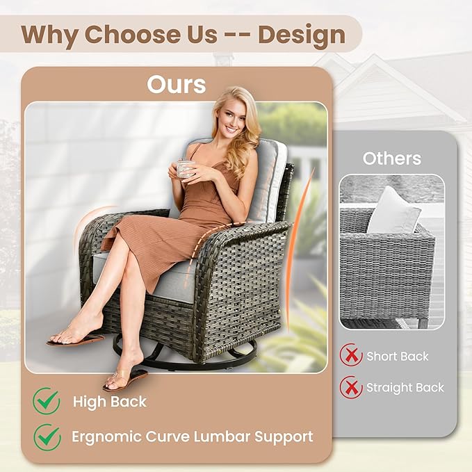 HOOOWOOO Patio Furniture Set,4 Pieces Outdoor Conversation Set,All Weather Wicker Loveseat Sofa Set with High Back Chairs Table,Light Gray