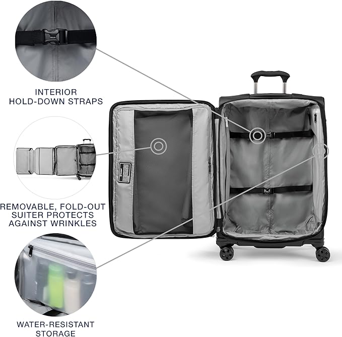 Travelpro Crew Classic Lightweight Softside Expandable Checked Luggage, 8 Wheel Spinner Suitcase, TSA Lock, Men and Women, Checked Medium 25-Inch, Black