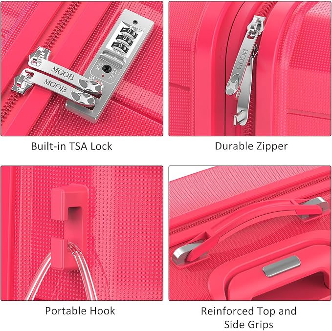 Carry On Luggage 22x14x9 Airline Approved, Hard Shell Suitcase with Spinner Wheels, PP Lightweight Luggages with TSA Lock, Carry-On Suitcases 20 Inch, Red