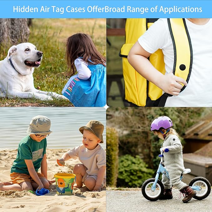 Waterproof AirTag Holder for Kids[Discreet] - 4-Pack Mini Silicone Air Tag Cover with Invisible Pin,GPS Tracker Case for Children, Elderly, Clothes, Backpack, Luggage (Black, Pink, White, Purple)