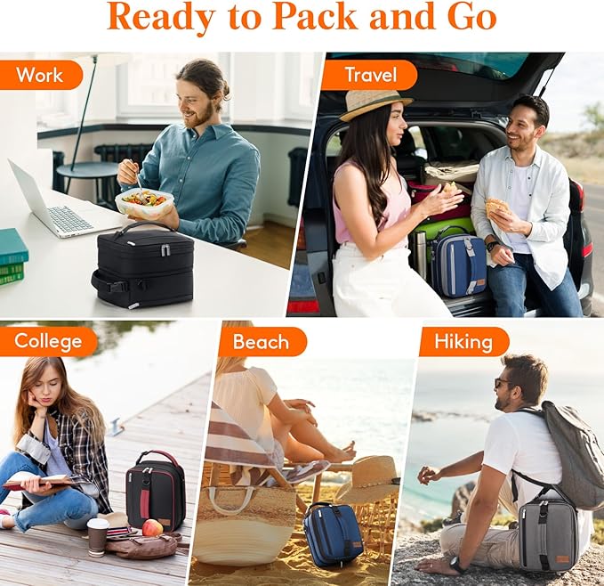 Lifewit Insulated Lunch Box for Men, Expandable Cooler Bag, Freezable Lunch Bag for Women with 2 Ice Packs and Shoulder Straps for Work Travel College, 8.2L Black and Red