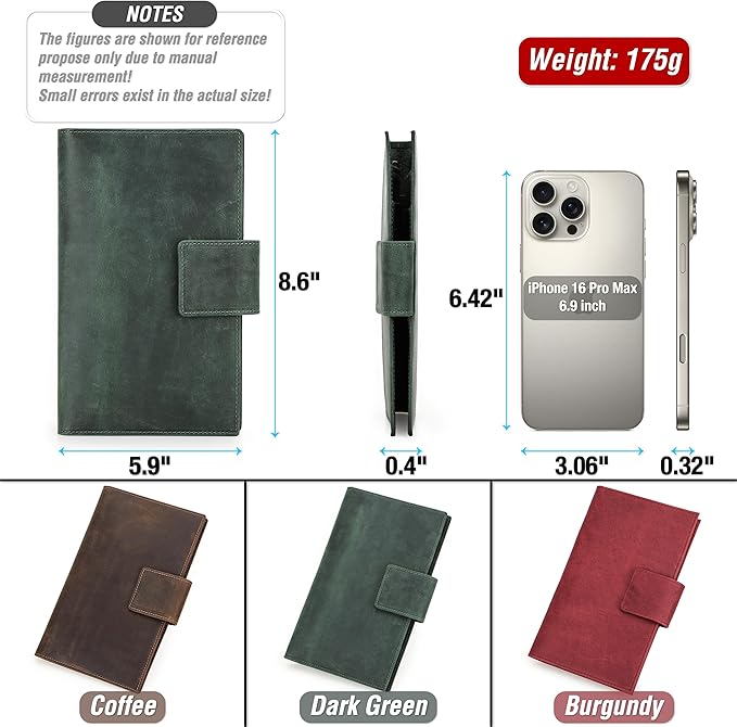 Top Grain Leather Travel Passport Wallet Holder for Man & Woman, Snap Button Design for 4 Passports & Multi Cards, RFID Blocking Large Capacity for Passports/Cards/Checks/Bills, Dark Green