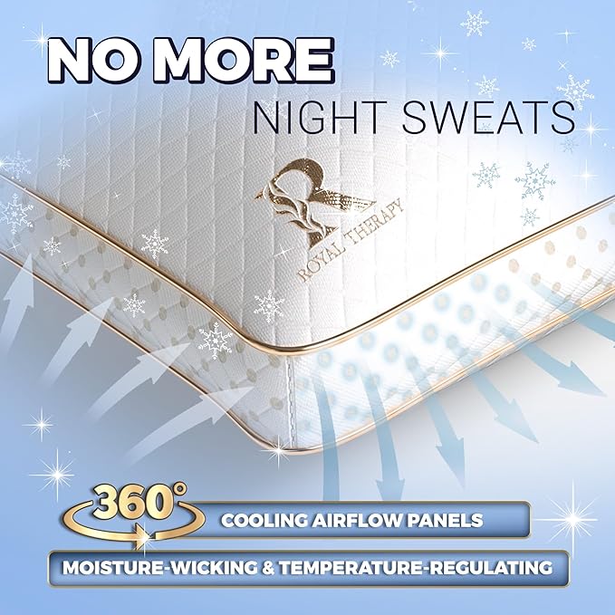 Royal Therapy Queen Memory Foam Pillows 4-Pack - Shredded Memory Foam Pillow for All Sleep Positions - Medium Firm Pillow with Adjustable Loft, Bamboo Rayon Cover, CertiPUR-US, Oeko-TEX Certified