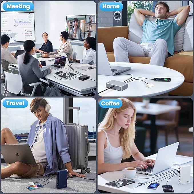730W USB C Charger Block,10-Ports GaN V Fast Charging Station Hub,QC4.0+3 PD 100W Laptop Charger Wall Power Adapter for MacBook Pro/Air,DELL,iPhone 17/16/15/14,iPad,Galaxy S25,Pixel,Steam Desk-Silver