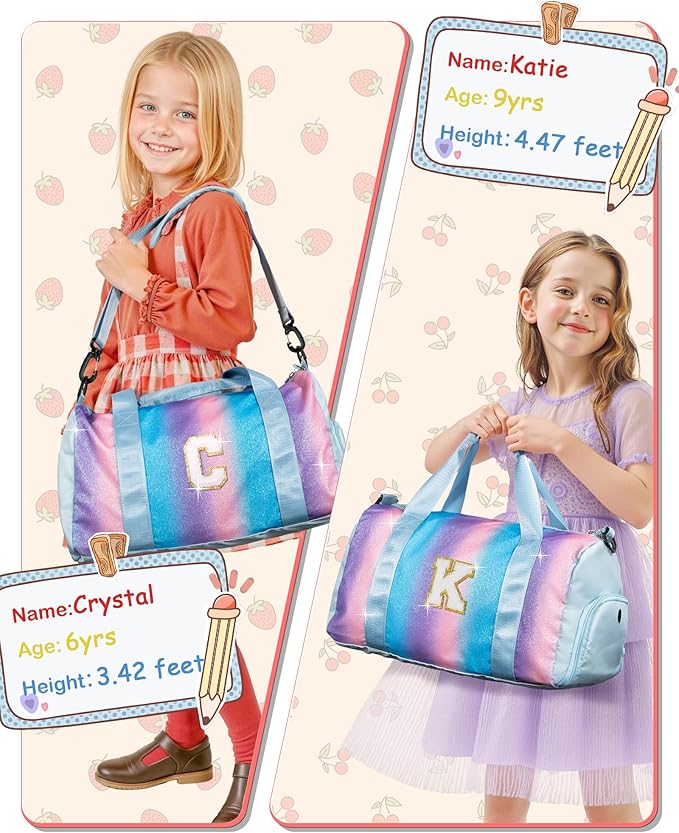 Christmas Gifts for Kids-Girl Gym Bag with Shoe Compartment, Kid Personalized Weekender Overnight Bags, Initial Travel Tote with Makeup Pouch, Graduation Gift for Girls (Letter Y)