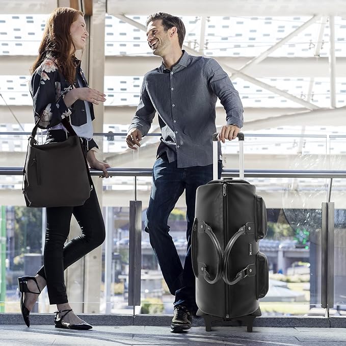 Modoker Rolling Garment Bag for Travel Wheeled Duffel Bag Luggage Suit Travel Bags for Men and Women,3 in 1 Carry on Convertible Garment Bag with Wheels,Black