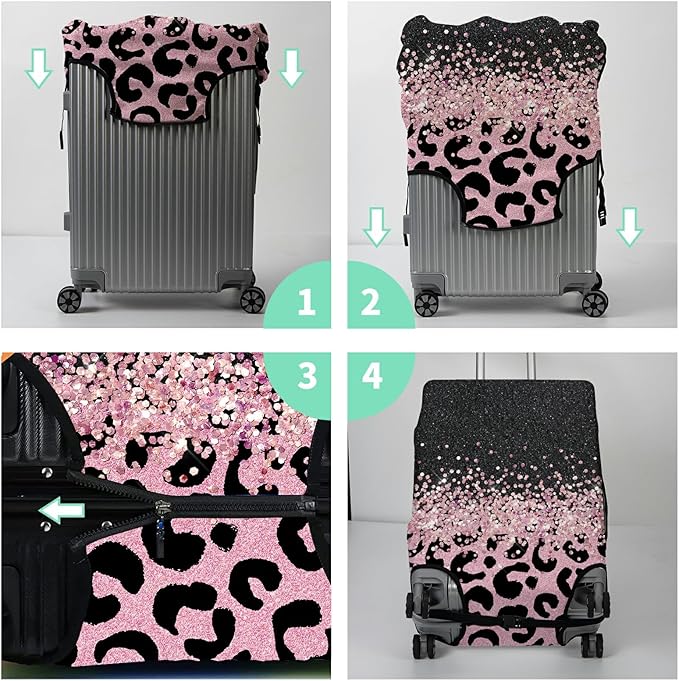Luggage Cover + Tag, Pink Leopards Travel Suitcase Cover for 29-30 inch Luggage (XL) with Concealed Zipper, Washable Elastic Cloth, Dustproof, Anti-Scratch