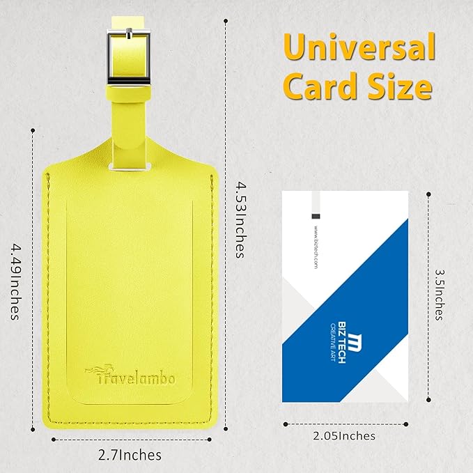 Travelambo Luggage Tags for Suitcases Faux Leather Privacy Protection 2 Pack Bag Tags Travel Accessories Essential, Light Yellow