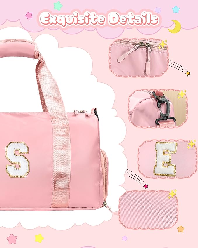 Gifts for Daughter-Girl Gym Bag with Shoe Compartment, Kid Personalized Weekender Ballet Bags, Initial Travel Tote with Makeup Pouch, Gift for Granddaughter Sister Niece (Letter H)