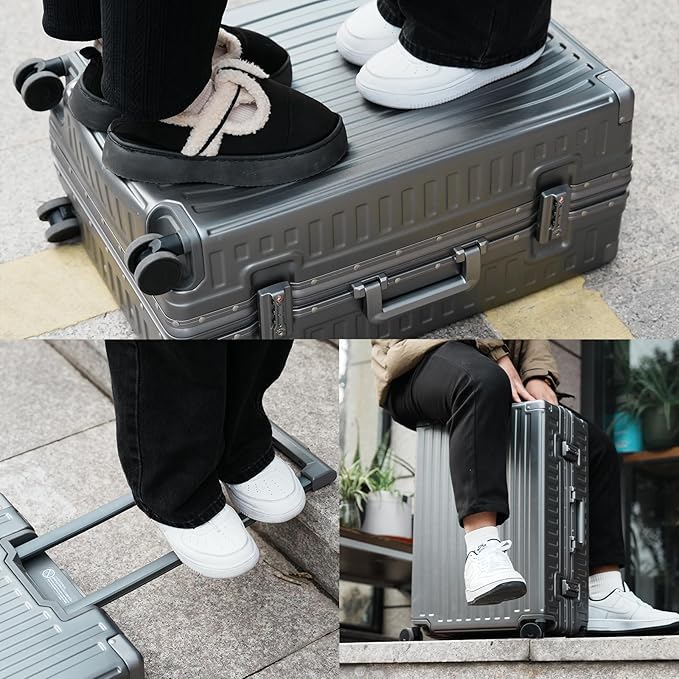 ROAMING Zipperless Luggage 24 Inch with Aluminum Frame, 3-Layer PC Trunk-Medium Lightweight Hard Shell Suitcase with Spinner Wheels, Metal Travel Luggage with Double TSA Locks, gray