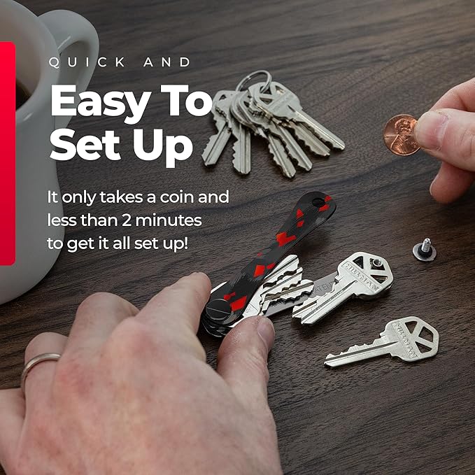 KEYSMART Key Holder for Keychain - Compact Key Organizer for Key Chain, Minimalist Clutter-Free EDC Keychains Key Ring, Red Forged Carbon Fiber, 14 Keys
