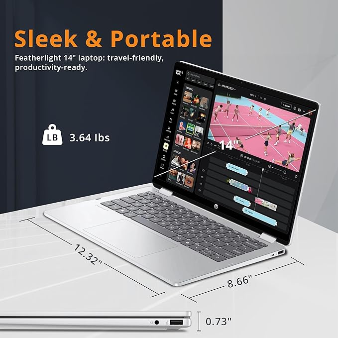 HP OmniBook 5 Flip 2-in-1 14" 2K Touchscreen Laptop, Intel 7 150U, 16GB LPDDR5, 672GB Storage(512GB SSD+160GB Docking Station Set), Backlit Keyboard, 5MP IR Camera, Wi-Fi 6E, Windows 11 Pro, Silver