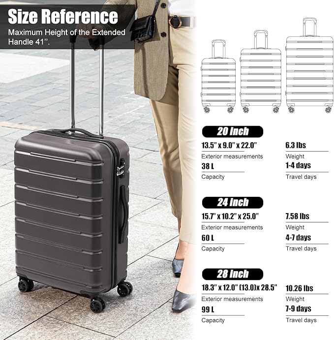 Coolife Luggage Suitcase Carry-on Spinner TSA Lock USB Port Expandable (only 28’’) Lightweight Hardside Luggage (Purple, S(20in_carry on))