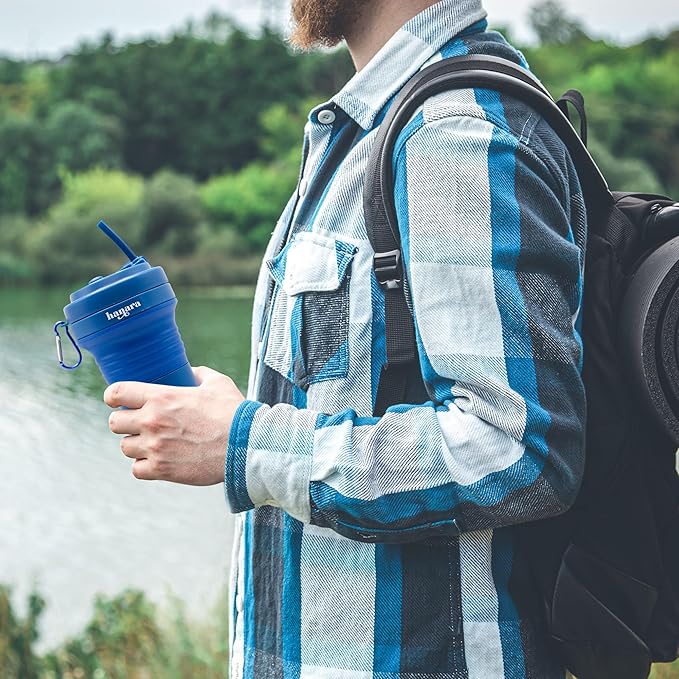 Collapsible Cup with Reusable Straw – 18 Oz (550 Ml), Portable Travel Mug, BPA-Free, Leak-Proof, Microwave & Dishwasher Safe, Multi-Purpose for Hot & Cold Drinks – Gray