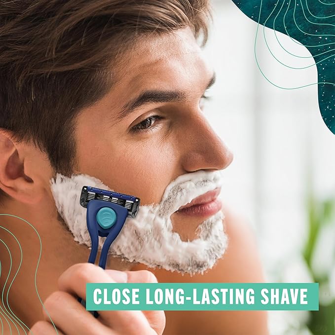 Preserve POPi Shave 5 Razor System Made with Recycled Ocean Plastic and 5-blade cartridge, Neptune Green