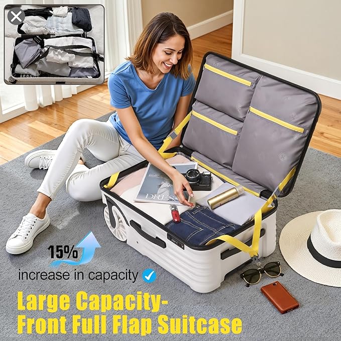 Extra Large Wheels 80L Luggage Hard Shell Suitcase Top Opening Hardside Travel Checked Luggage with TSA Lock (White, 25-Inch)