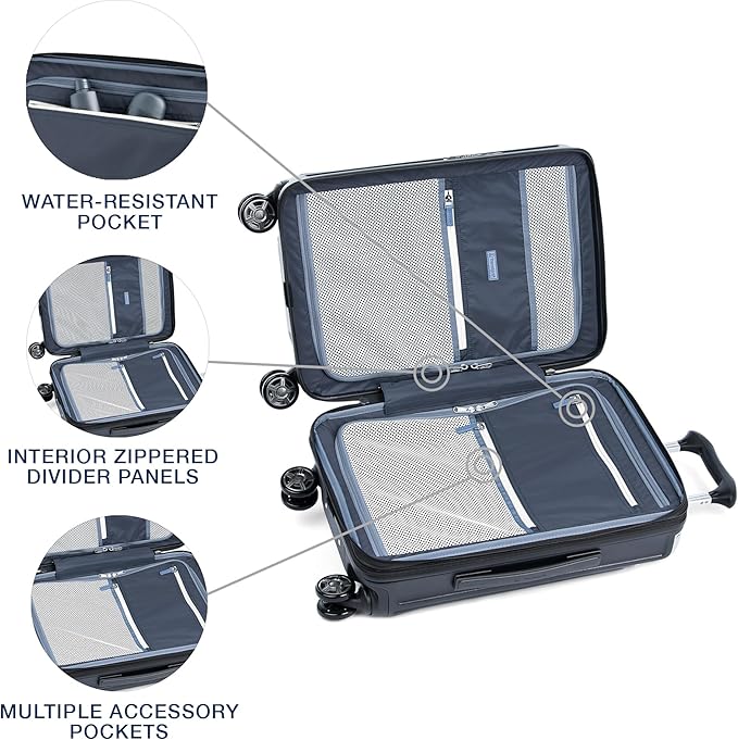 Travelpro Platinum Elite Hardside Expandable Carry on Luggage, 8 Wheel Spinner, TSA Lock, Hard Shell Polycarbonate Suitcase, Shadow Black, Carry on Laptop Pocket 21-Inch