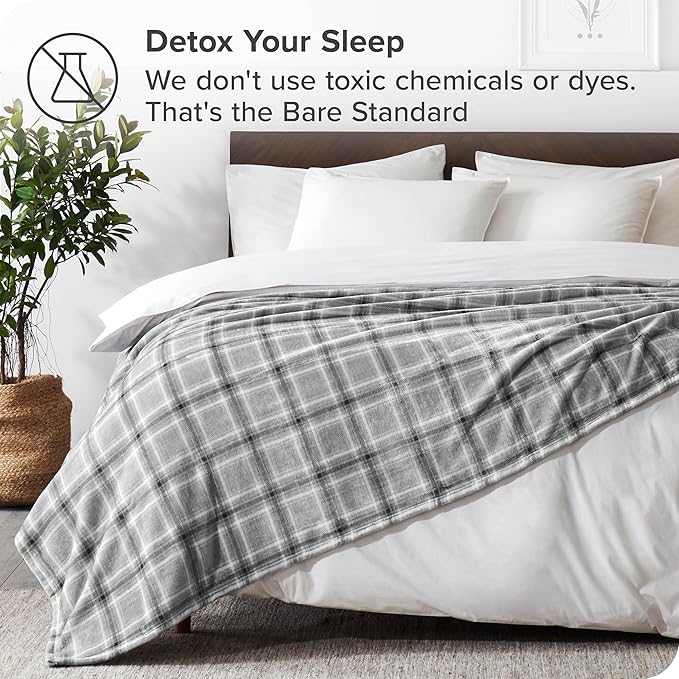 Bare Home Textured Fleece Blanket - Twin/Twin Extra Long - Ultra-Soft Lightweight for Bed, Sofa, and Couch - Luxury Microplush - Cozy Warm Blanket (Twin/Twin XL, Tartan Plaid)