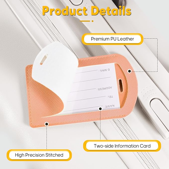3 Pack Luggage Tags for Suitcases, TSA Approved Bag Tags, Baggage Tags with Privacy Protection, Travel Essentials Luggage Accessories, Rose Gold