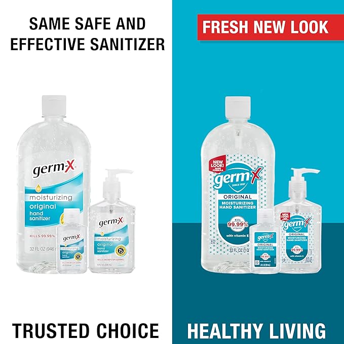 Germ-X Original Hand Sanitizer, Non-Drying Moisturizing Gel with Vitamin E, Instant and No Rinse Formula, Bulk Mini Travel Size for On-The-Go, 2 Fl Oz (Display Pack of 6)