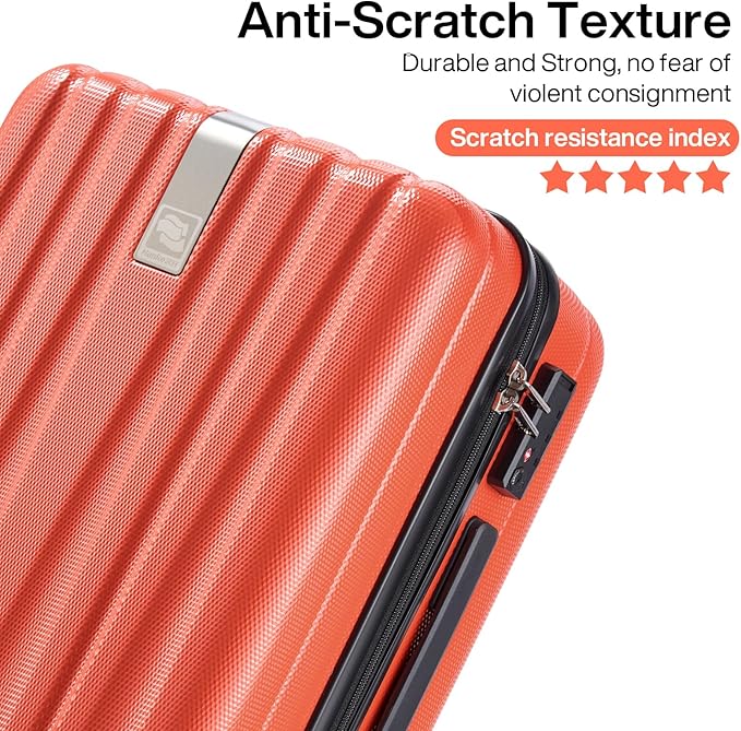 Hanke 24 Inch Luggage Suitcases With Spinner Wheels Lightweight PC Hard Shell Rolling Suitcase With Travel Lock,Checked-Medium 24-Inch （Orange）