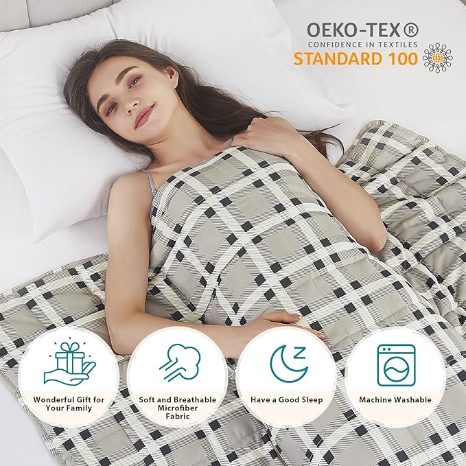 L'AGRATY Weighted Blanket - 60"x80" 17lbs Cooling Breathable Heavy Blanket Microfiber Material with Glass Beads for Adult All-Season Summer Fall Winter Soft Thick Comfort