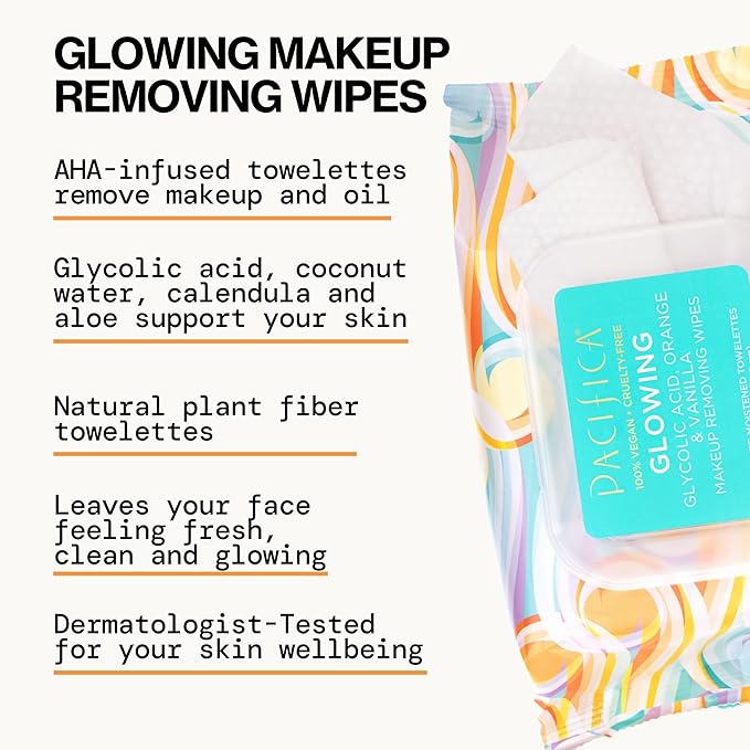 Pacifica Makeup Remover Face Wipes - Disposable Daily Face Cleansing Towelettes Wipes -Biodegradable & Eco-Friendly - Organic- Clean Beauty Vegan & Cruelty-Free Dermatologist Tested 10 Count