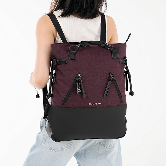 Sherpani Tempest, Anti-Theft Convertible Backpack, Teacher Tote Bag, Travel Backpack for Women, Fits 15 Inch Laptop (No Sleeve) (Merlot)